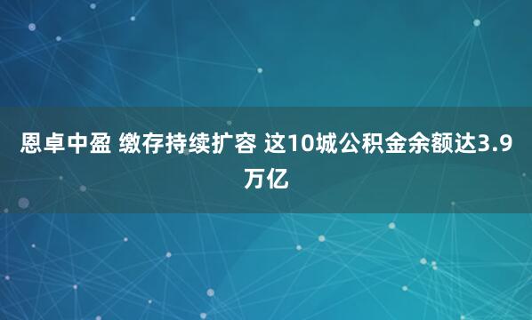 恩卓中盈 缴存持续扩容 这10城公积金余额达3.9万亿